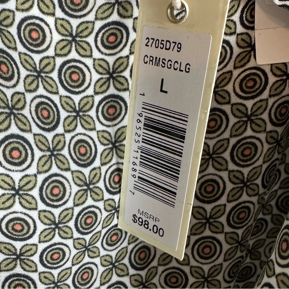 Max Studio Green and White Geometric Blouse Faux Wrap Ruffle and Belt sz Medium - Picture 7 of 7